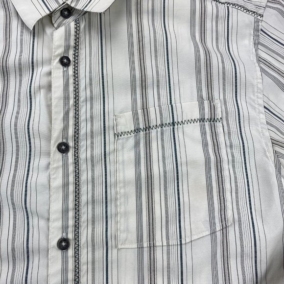 PrAna Shirt Men Extra Large XL Cream White Gray Striped Button Up Long Sleeve - Picture 4 of 12